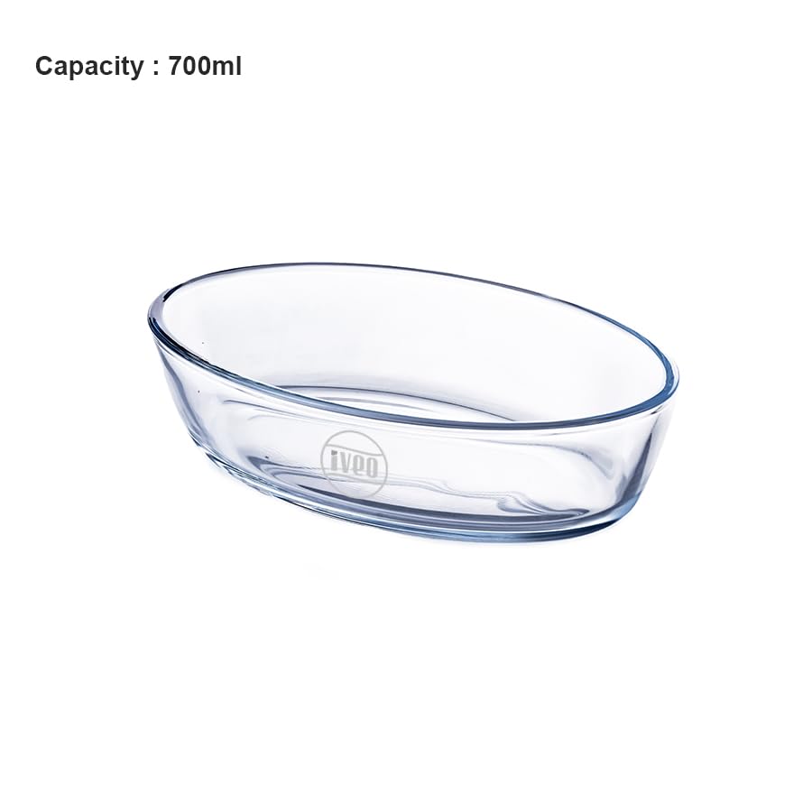 Borosilicate Glass Baking Tray by iveo, Bake Mate | Microwave Safe Tray Bake Mate | for baking, Cake, Bread, Lasagna, Delious Bakery Food | 700 ml, Oval, 1 Pc, Clear