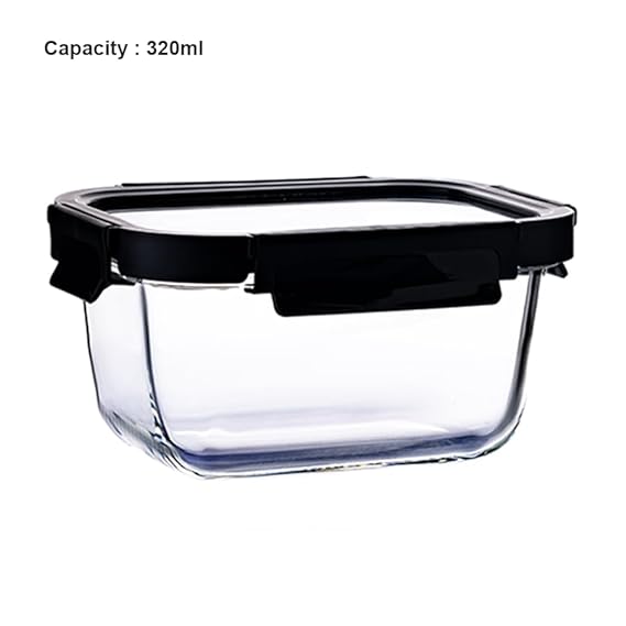 IVEO Borosilicate Glass Container, Glass N Glass | Microwave Safe Food Container | Cook Serve Store | for Carrying and Storing Food | with GLASS LID | Leak proof | 1100 ml, Square, 1 Pc, Black