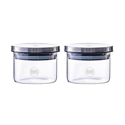 IVEO Borosilicate Glass Jar, Air Tight Jar for Kitchen, Store Max | for Storage of Food, Pulses, Spice, Cereals, Cookies, Dry Food | With Steel Lid | Leak Proof | 250 ml, Round, 2 Pcs, Clear