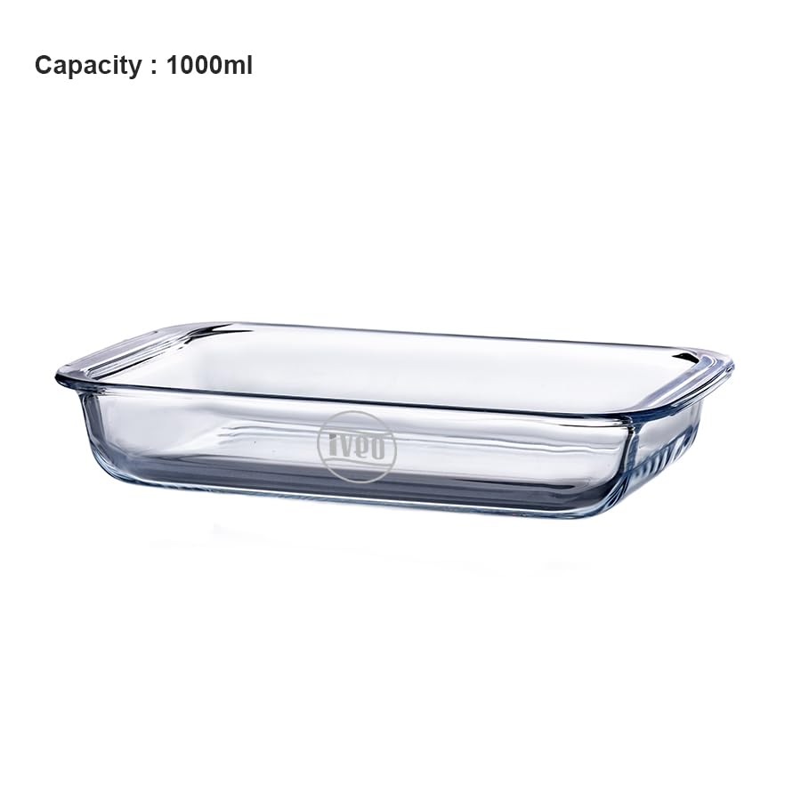 Click to open expanded view      Borosilicate Glass Baking Tray by iveo, Bake Mate | Microwave Safe Tray Bake Mate | for baking, Cake, Bread, Lasagna, Delious Bakery Food | 1.0 L, Rectangle, 1 Pc, Clear