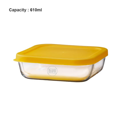 IVEO Borosilicate Glass Container, Fresh Mate | Microwave Safe Food Container | Cook Serve Store | for Carrying and Storing Food | Slim Food Container | Stay Healthy | 1170 ml, Square, 1 Pc,Yellow