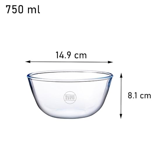 Iveo Borosilicate Glass Mixing and Serving Bowl, Microwave Safe Bowl for Mixing Cooking and Serving Mix Max | for Mixing, Cooking in Oven | Serving Bowl | 750 ml, Round, 2 Pcs, Clear