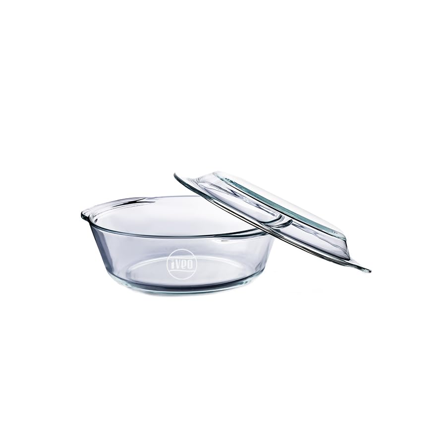 Borosilicate Glass Casserole by iveo, Microwave Safe Cook Serve Stotre Casserole Bake Mate | for Cooking Rice, Curry, Cake, Delious Bakery Food | With Lid | 700 ml, Round, 1 Pc, Clear