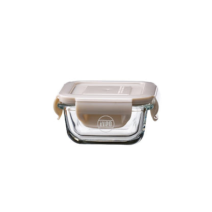 IVEO Borosilicate Glass Container, Fresh Nano | Microwave Safe Mini Food Container | Lunch Box | for Carrying and Storing Food | Air Tight | Leak Proof Food Storage | 150 ml, Square, 1 Pc, Beige