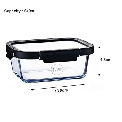 IVEO Borosilicate Glass Container, Glass N Glass | Microwave Safe Food Container | Cook Serve Store | for Carrying and Storing Food | with GLASS LID | Leak proof | 640 ml, Rectangle, 1 Pc, Black