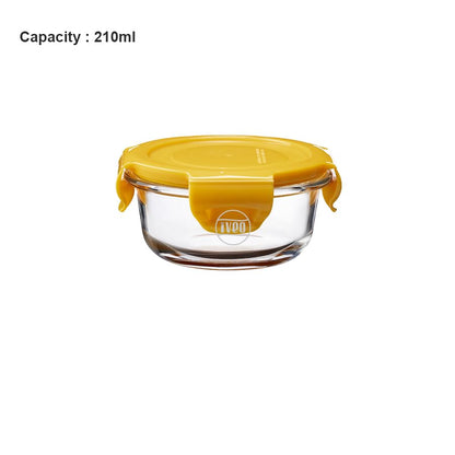 IVEO Borosilicate Glass Container, Fresh Nano | Microwave Safe Mini Food Container | Lunch Box | for Carrying and Storing Food | Air Tight | Leak Proof Food Storage | 210 ml, Round, 1 Pc, Yellow