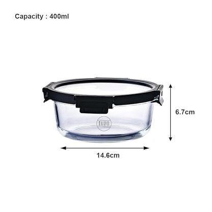 IVEO Borosilicate Glass Container, Glass N Glass | Microwave Safe Food Container | Cook Serve Store | for Carrying and Storing Food | with GLASS LID | Leak proof | 400 ml, Round, 1 Pc, Black