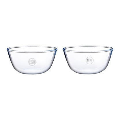 Iveo Borosilicate Glass Mixing and Serving Bowl, Microwave Safe Bowl for Mixing Cooking and Serving Mix Max | for Mixing, Cooking in Oven | Serving Bowl | 750 ml, Round, 2 Pcs, Clear