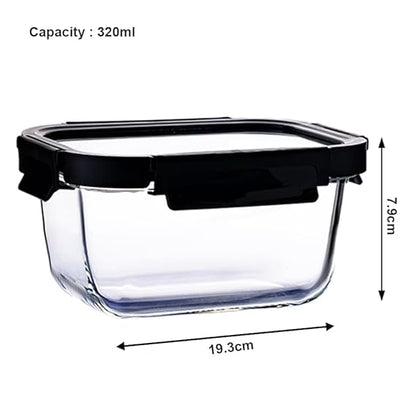 IVEO Borosilicate Glass Container, Glass N Glass | Microwave Safe Food Container | Cook Serve Store | for Carrying and Storing Food | with GLASS LID | Leak proof | 1100 ml, Square, 1 Pc, Black