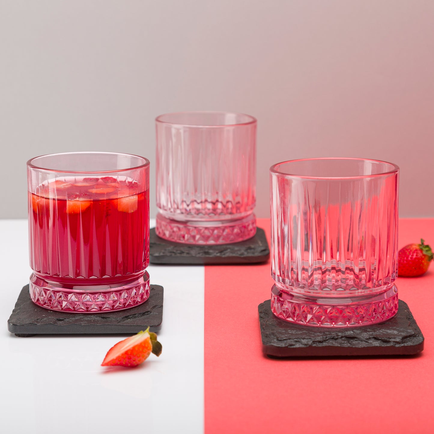 Pasabahce Elysia Glass Pink Transparent Glasses, 355 ml in Set of 4 Pcs, Perfect fit for Whisky/Juice.