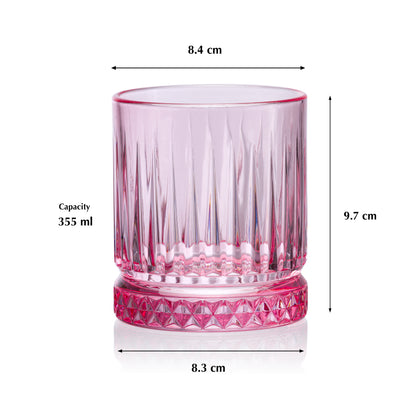 Pasabahce Elysia Glass Pink Transparent Glasses, 355 ml in Set of 4 Pcs, Perfect fit for Whisky/Juice.