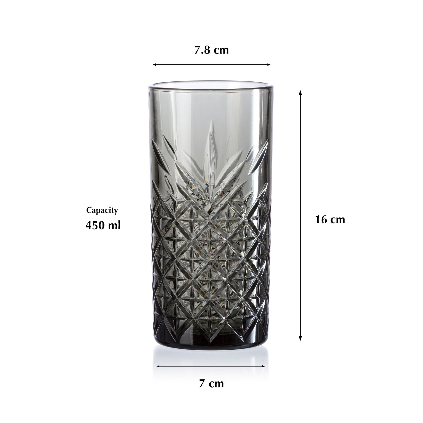 Pasabahce Timeless Grey Glass Transparent 450 ml in Set of 2 Pcs, Perfect fit for Water/Juice.