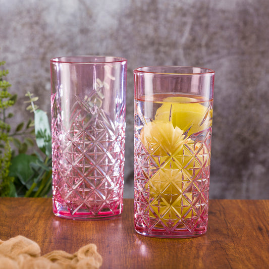 Pasabahce Timeless Pink Glass Transparent 450 ml in Set of 2 Pcs, Perfect fit for Water/Juice.