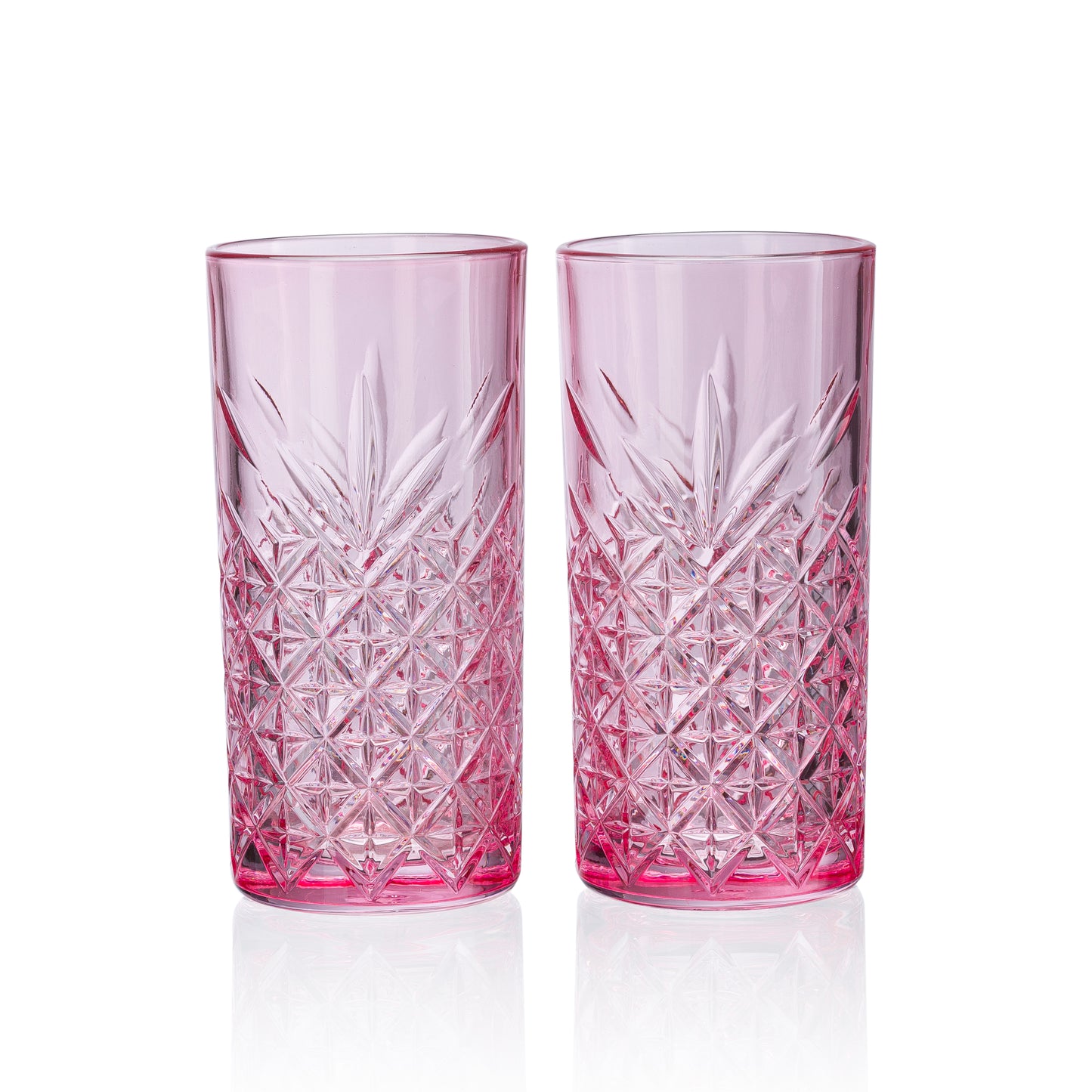 Pasabahce Timeless Pink Glass Transparent 450 ml in Set of 2 Pcs, Perfect fit for Water/Juice.