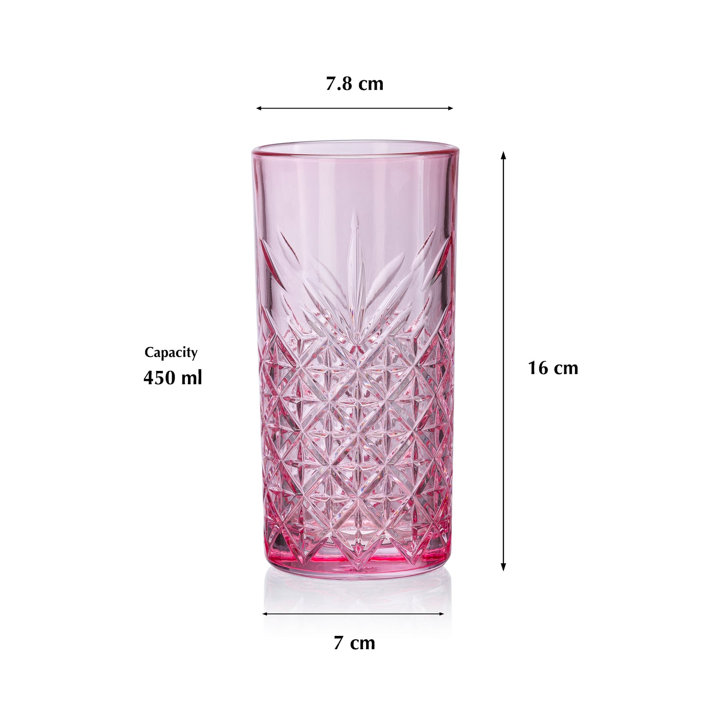 Pasabahce Timeless Pink Glass Transparent 450 ml in Set of 2 Pcs, Perfect fit for Water/Juice.