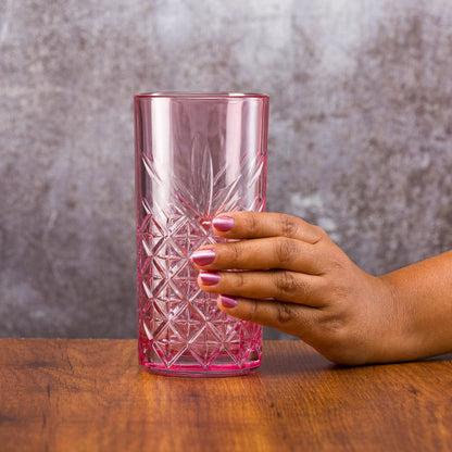 Pasabahce Timeless Pink Glass Transparent 450 ml in Set of 2 Pcs, Perfect fit for Water/Juice.