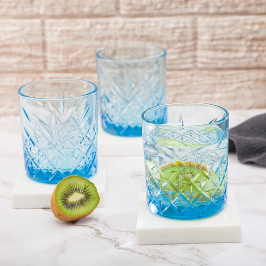 Pasabahce Timeless Blue Glass Transparent 345 ml in Set of 4 Pcs, Perfect fit for Whisky/Juice.