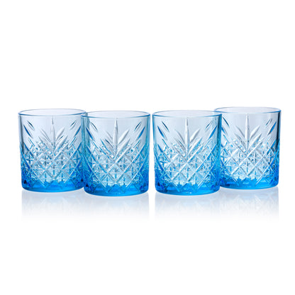 Pasabahce Timeless Blue Glass Transparent 345 ml in Set of 4 Pcs, Perfect fit for Whisky/Juice.