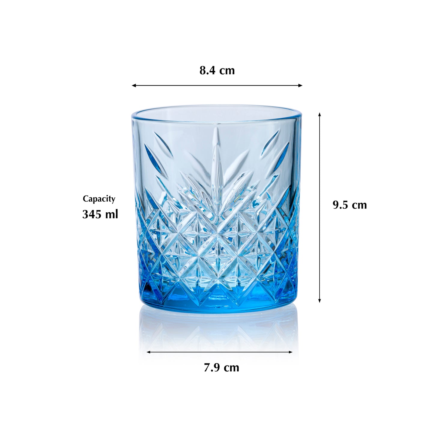 Pasabahce Timeless Blue Glass Transparent 345 ml in Set of 4 Pcs, Perfect fit for Whisky/Juice.