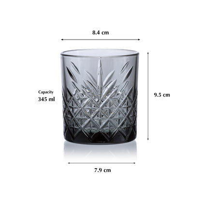 Pasabahce Timeless Light Grey Glass Transparent 345 ml in Set of 4 Pcs, Perfect fit for Whisky/Juice.