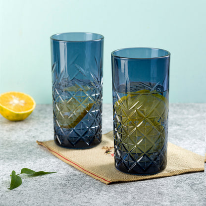 Pasabahce Timeless Blue Glass Transparent 450 ml in Set of 2 Pcs, Perfect fit for Water/Juice.