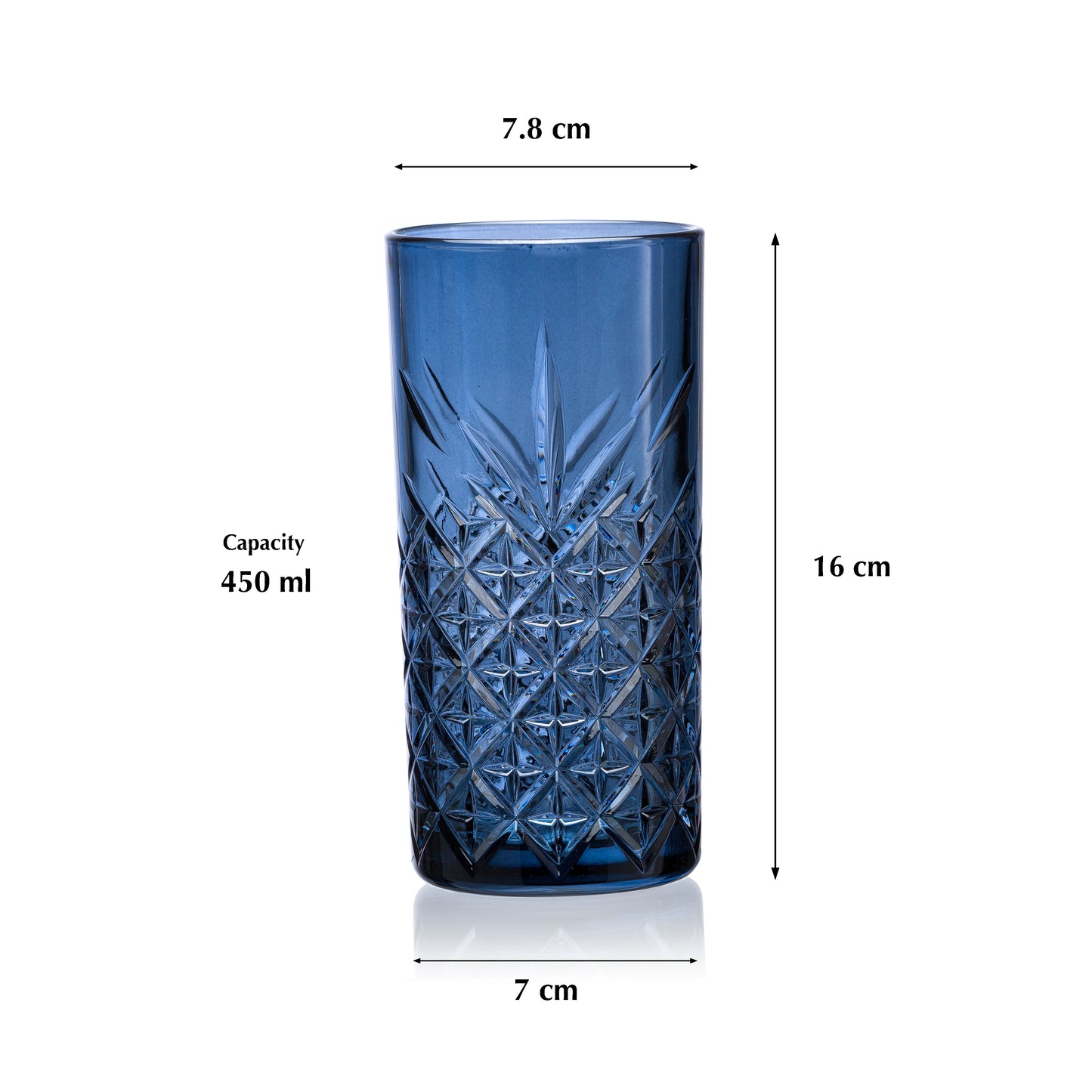 Pasabahce Timeless Blue Glass Transparent 450 ml in Set of 2 Pcs, Perfect fit for Water/Juice.