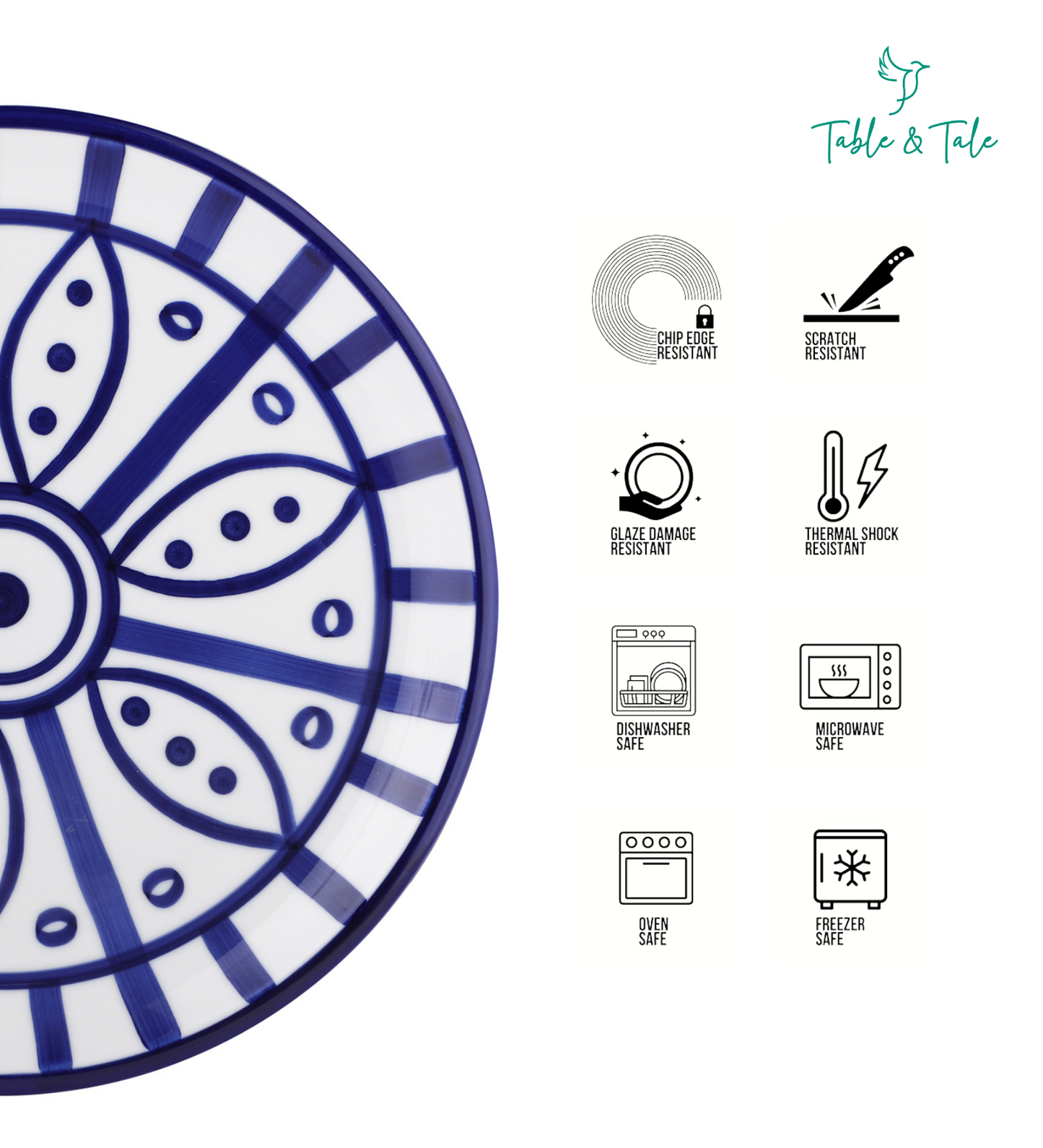 Table & Tale Luxury Porcelain Dinner Plates | Heritage Blue