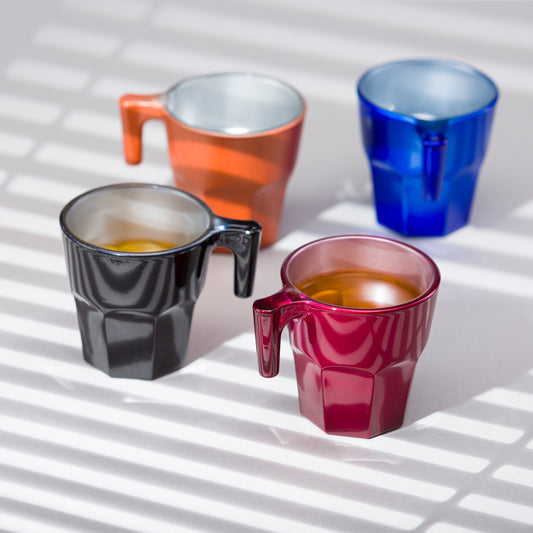 Pasabahce Casablanca Mug, Metalic Assorted Color 70 ml in Set of 4 Pcs, Perfect fit for Tea/Coffee.