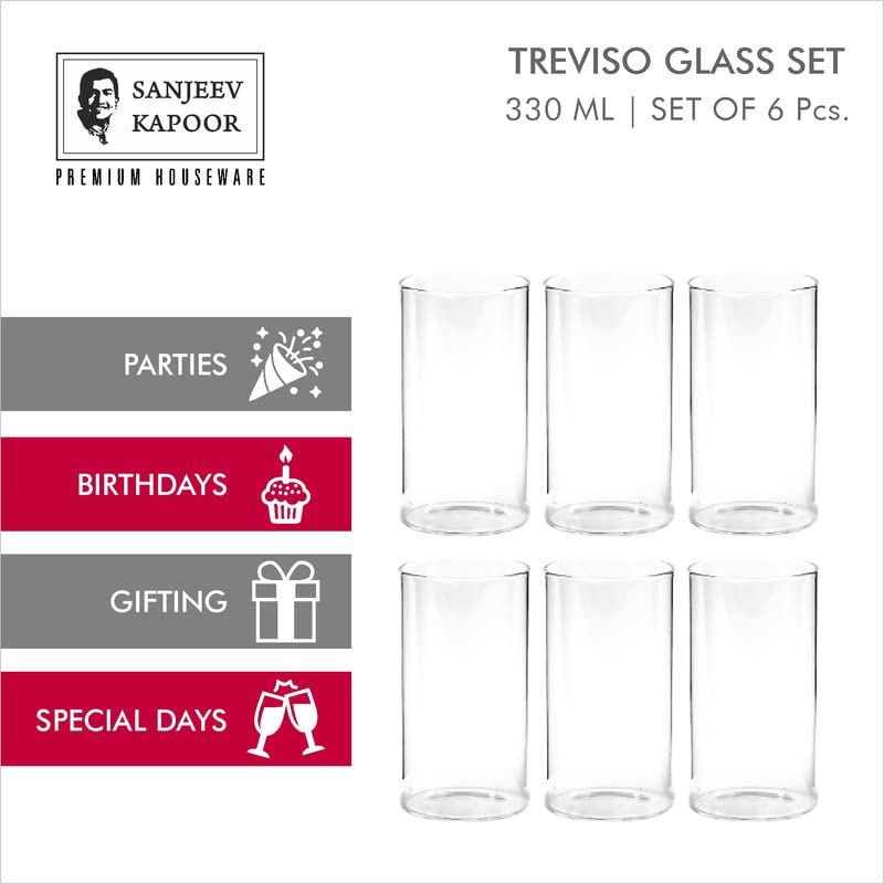 Sanjeev Kapoor Treviso Borosilicate Glass Set of 6 pcs, 330ml