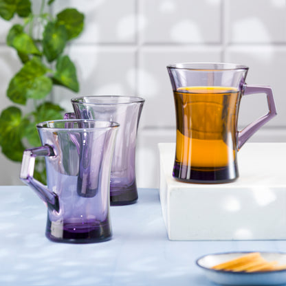 Pasabahce Azur Purple Glass Mug Transparent 210 ml in Set of 6 Pcs, Perfect fit for Tea/Coffee.