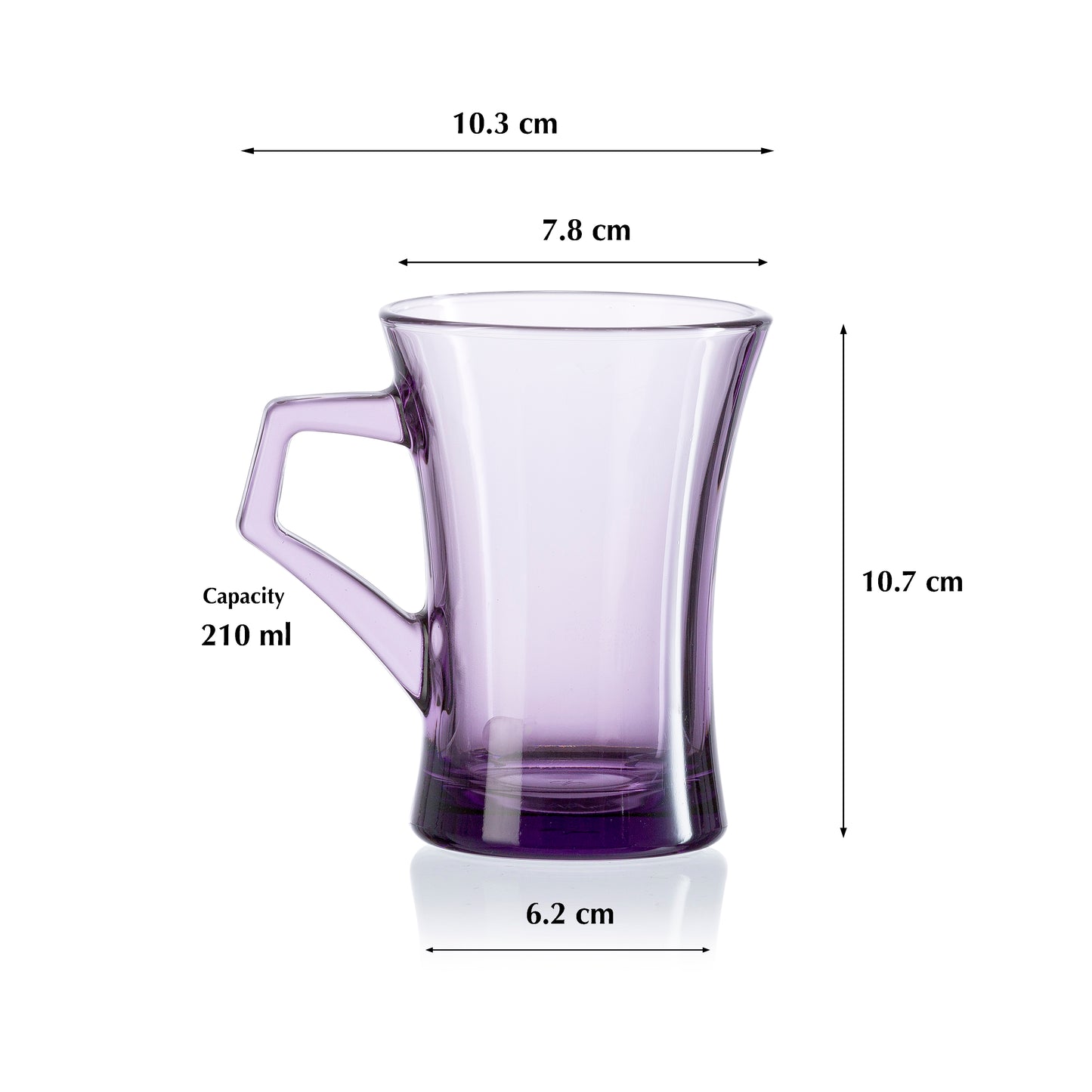 Pasabahce Azur Purple Glass Mug Transparent 210 ml in Set of 6 Pcs, Perfect fit for Tea/Coffee.