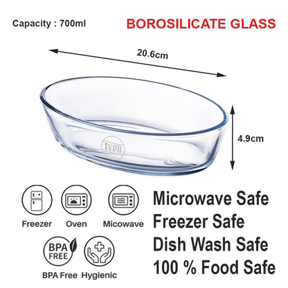 Borosilicate Glass Baking Tray by iveo, Bake Mate | Microwave Safe Tray Bake Mate | for baking, Cake, Bread, Lasagna, Delious Bakery Food | 700 ml, Oval, 1 Pc, Clear