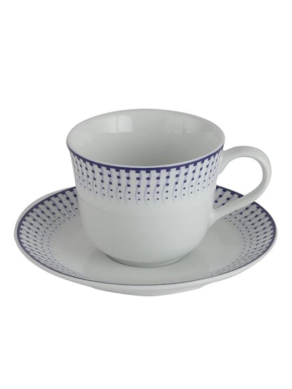 AZURE Premium Porcelain Cup and Saucer Set (White) - 12 pcs