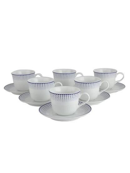 AZURE Premium Porcelain Cup and Saucer Set (White) - 12 pcs