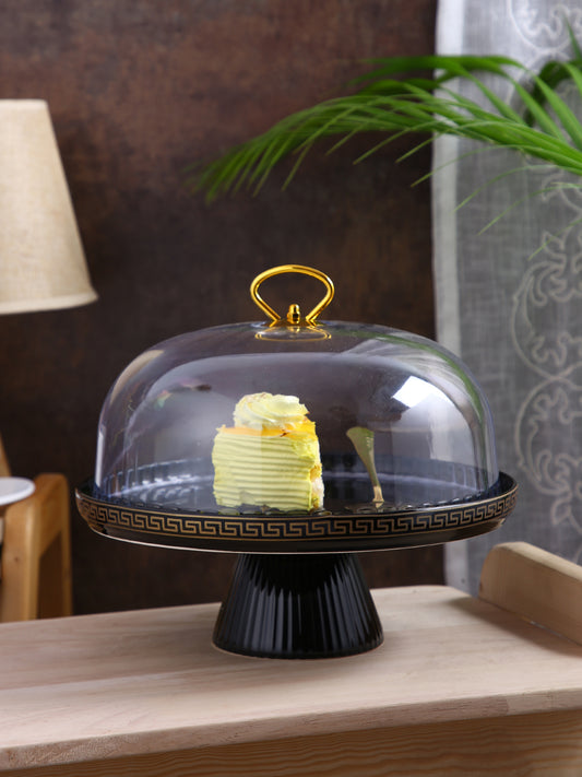 Narradora Cake Stand  | 1 Layer with LID Black Matt Gold Gift Box Easy to USE Perfect for Display Cake, Serving.