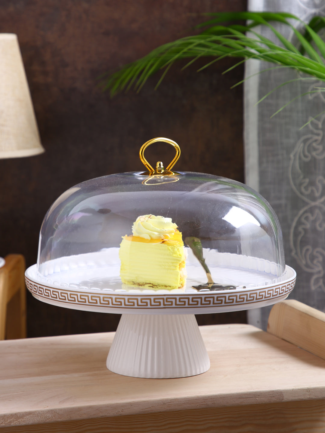 Narradora Cake Stand  | 1 Layer with LID White Matt Gold Gift Box Easy to USE Perfect for Display Cake, Serving.