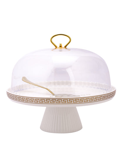 Narradora Cake Stand  | 1 Layer with LID White Matt Gold Gift Box Easy to USE Perfect for Display Cake, Serving.