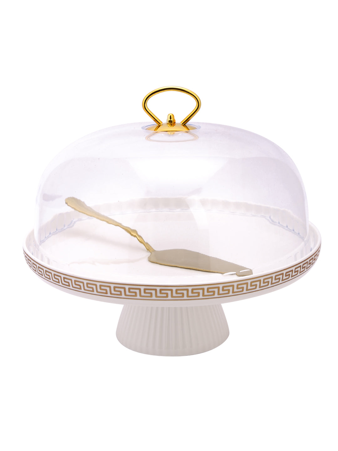 Narradora Cake Stand  | 1 Layer with LID White Matt Gold Gift Box Easy to USE Perfect for Display Cake, Serving.