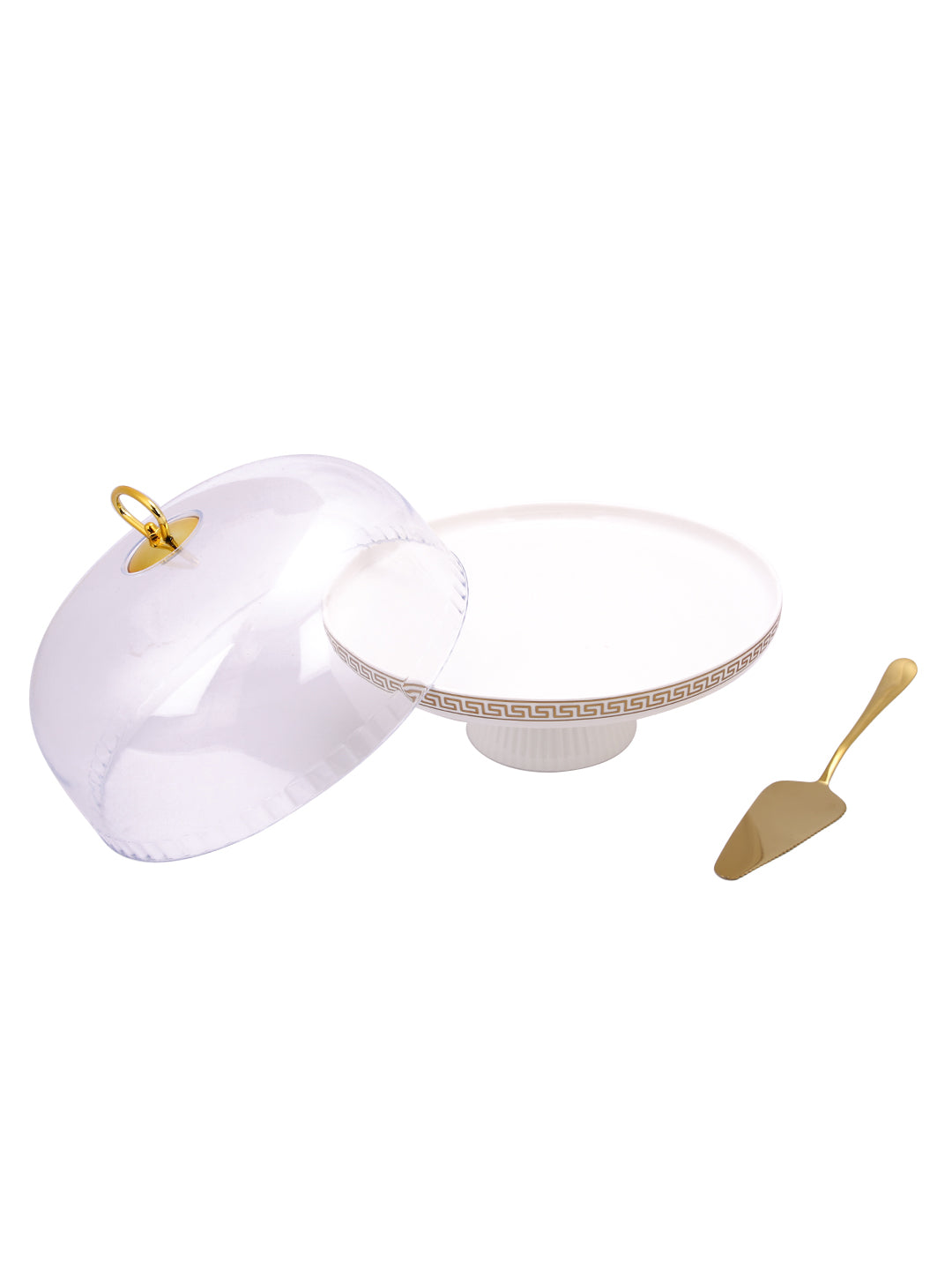 Narradora Cake Stand  | 1 Layer with LID White Matt Gold Gift Box Easy to USE Perfect for Display Cake, Serving.