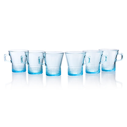 Pasabahce Kuvars Glass Mug Blue Transparent 250 ml in Set of 6 Pcs, Perfect fit for Tea/Coffee.