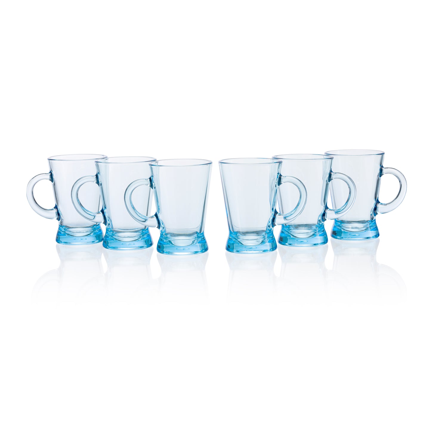 Pasabahce Heybeli Mug Blue Transparent Mugs, 180 ml in Set of 6 Pcs, Perfect fit for Tea/Coffee.