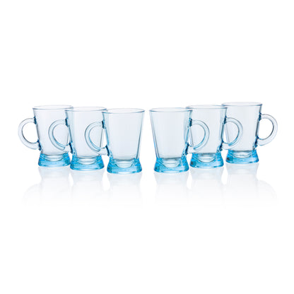 Pasabahce Heybeli Mug Blue Transparent Mugs, 180 ml in Set of 6 Pcs, Perfect fit for Tea/Coffee.