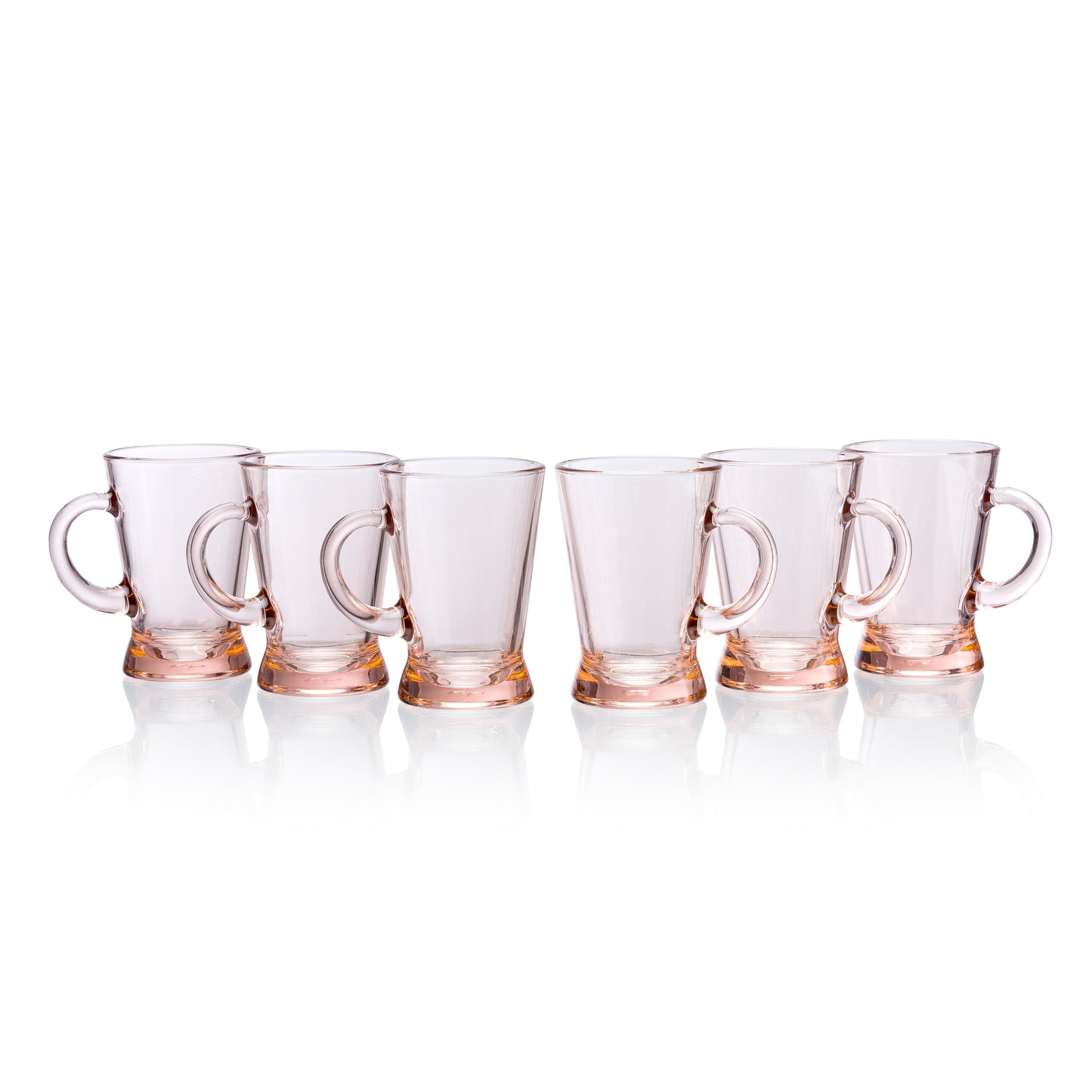 Pasabahce Heybeli Glass Mug Pink Transparent 180 ml Set of 6 Pcs, Perfect fit for Tea/Coffee.