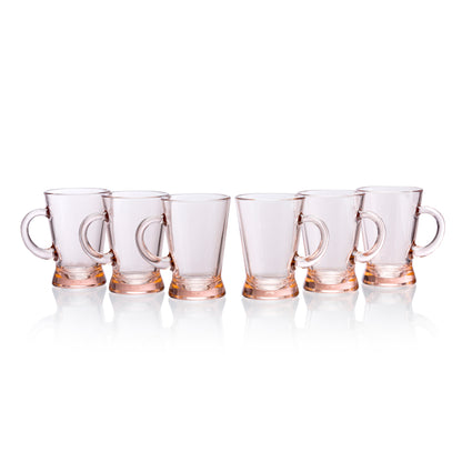 Pasabahce Heybeli Glass Mug Pink Transparent 180 ml Set of 6 Pcs, Perfect fit for Tea/Coffee.