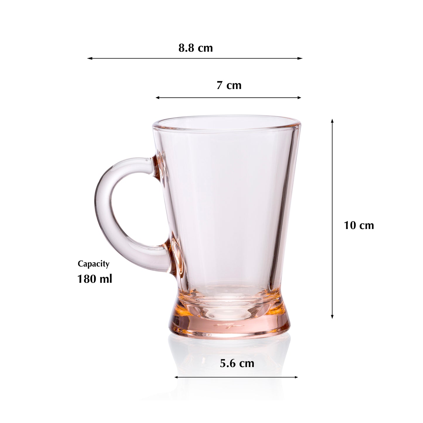 Pasabahce Heybeli Glass Mug Pink Transparent 180 ml Set of 6 Pcs, Perfect fit for Tea/Coffee.