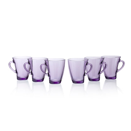 Pasabahce Penguen Purple Glass Mug Transparent 170 ml in Set of 6 Pcs, Perfect fit for Tea/Coffee.