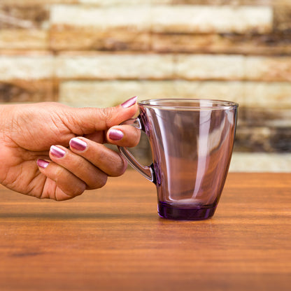 Pasabahce Penguen Purple Glass Mug Transparent 170 ml in Set of 6 Pcs, Perfect fit for Tea/Coffee.