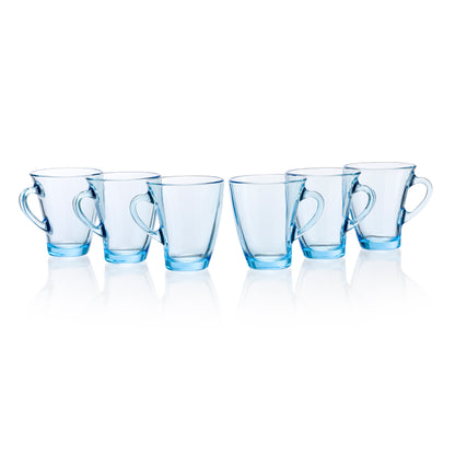 Pasabahce Penguen Blue Glass Mug Transparent 170 ml in Set of 6 Pcs, Perfect fit for Tea/Coffee.