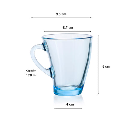 Pasabahce Penguen Blue Glass Mug Transparent 170 ml in Set of 6 Pcs, Perfect fit for Tea/Coffee.