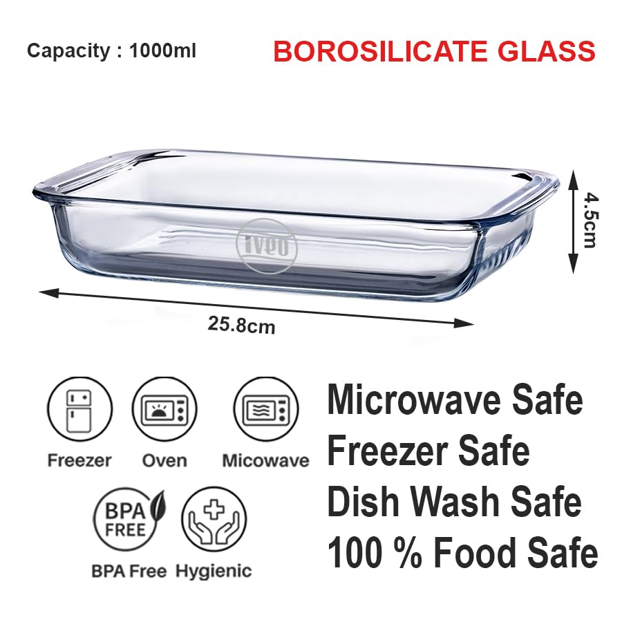 Click to open expanded view      Borosilicate Glass Baking Tray by iveo, Bake Mate | Microwave Safe Tray Bake Mate | for baking, Cake, Bread, Lasagna, Delious Bakery Food | 1.0 L, Rectangle, 1 Pc, Clear